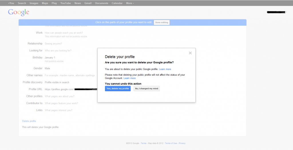 Delete Google Public Profile