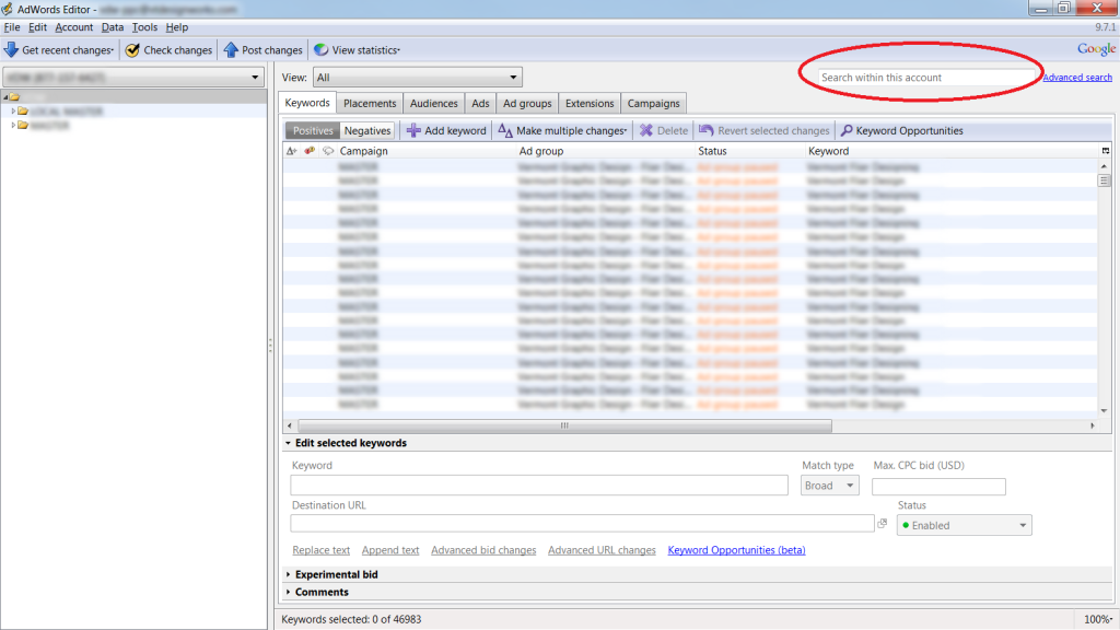 Adwords Editor Screen Shot