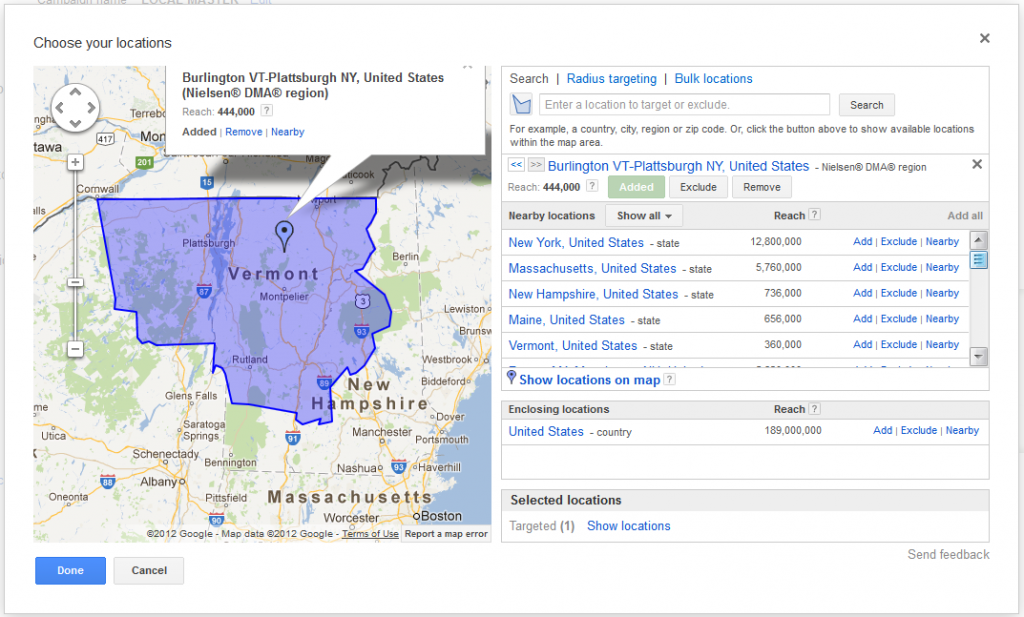 Adwords Location Targeting Burlington Plattsburgh Map Adwords Location Targeting Burlington Plattsburgh Map