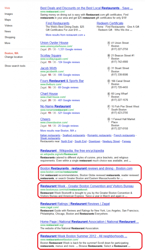 Boston Restaurant Search Results