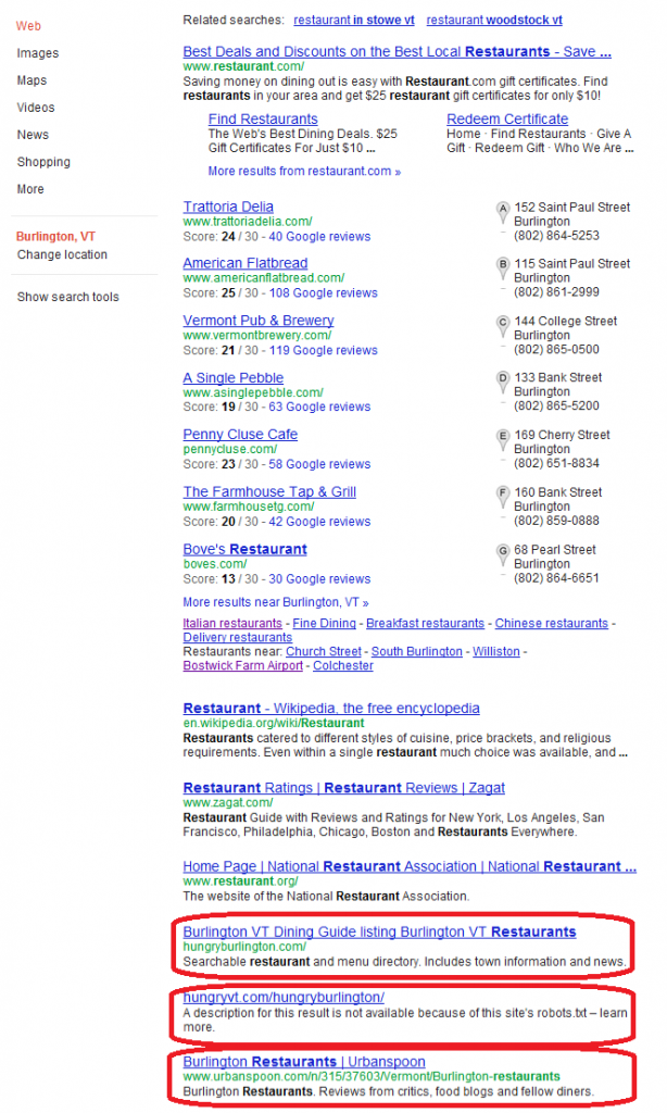 Burlington Restaurant Search Results