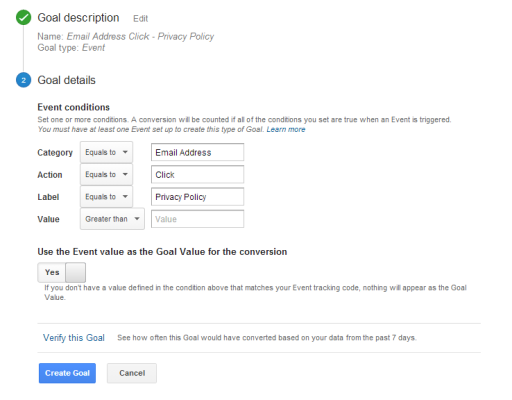 Event Goal Google Analytics