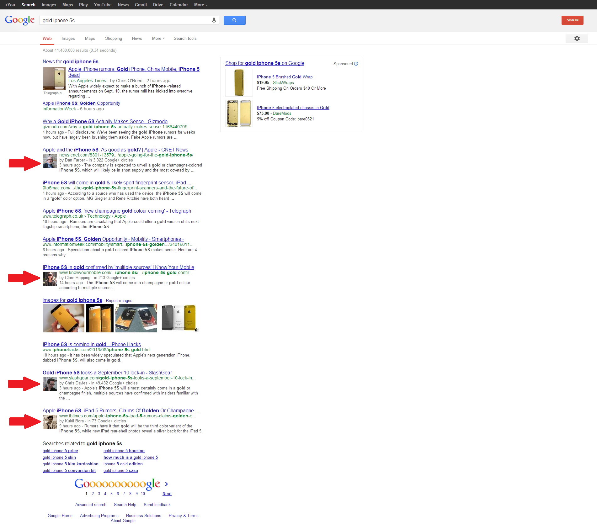 Gold iPhone 5S Google Results