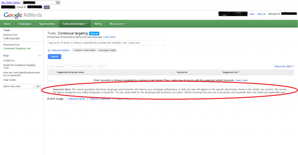 Google Adwords Contextual Targeting Tool