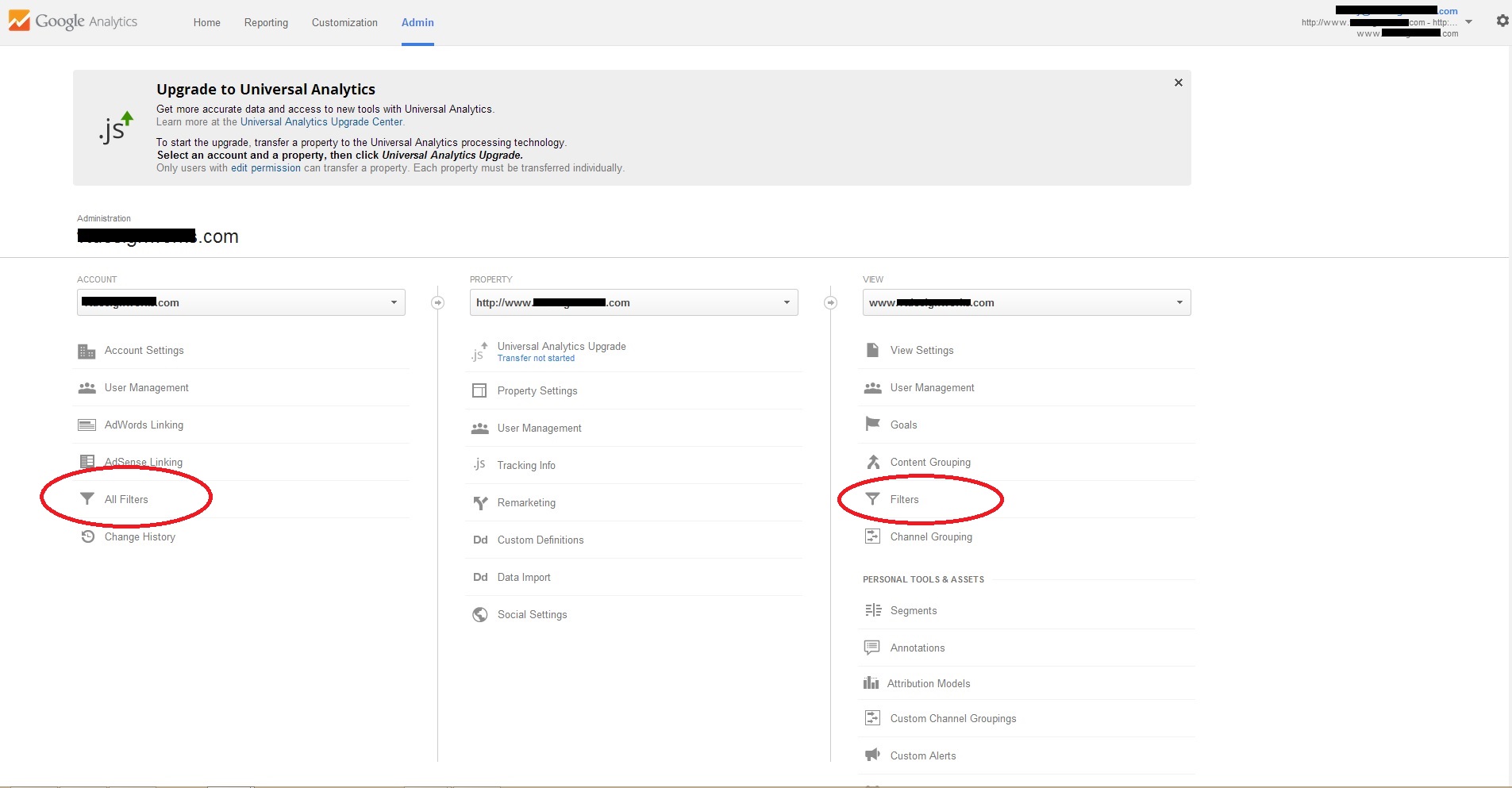 Google Analytics Administration Dashboard
