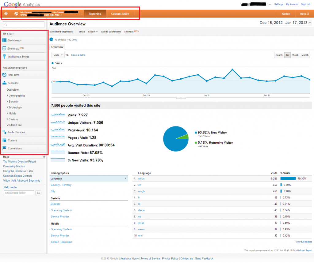 Google Analytics Interface 2013