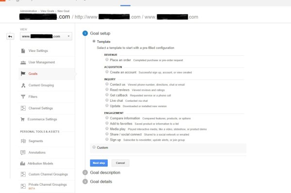 Google Analytics New Goal Setup