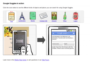 Google Goggles Types of Searches