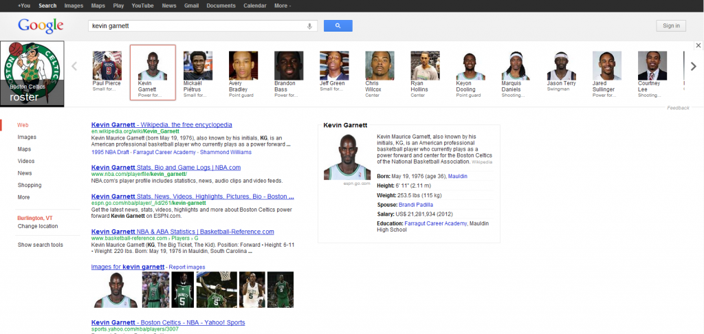 Google Knowledge Graph Carousel Screenshot - Celtics Players