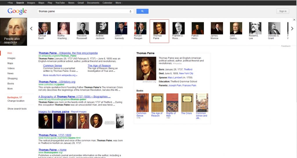 Google Knowledge Graph George Washington Thomas Paine