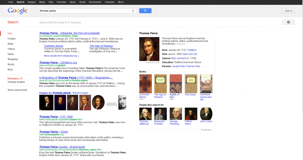 Google Knowledge Graph Thomas Paine