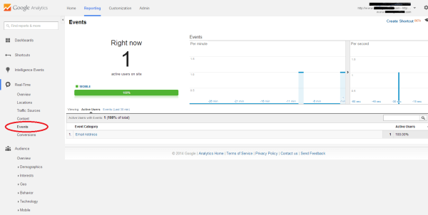 Real Time Events Google Analytics