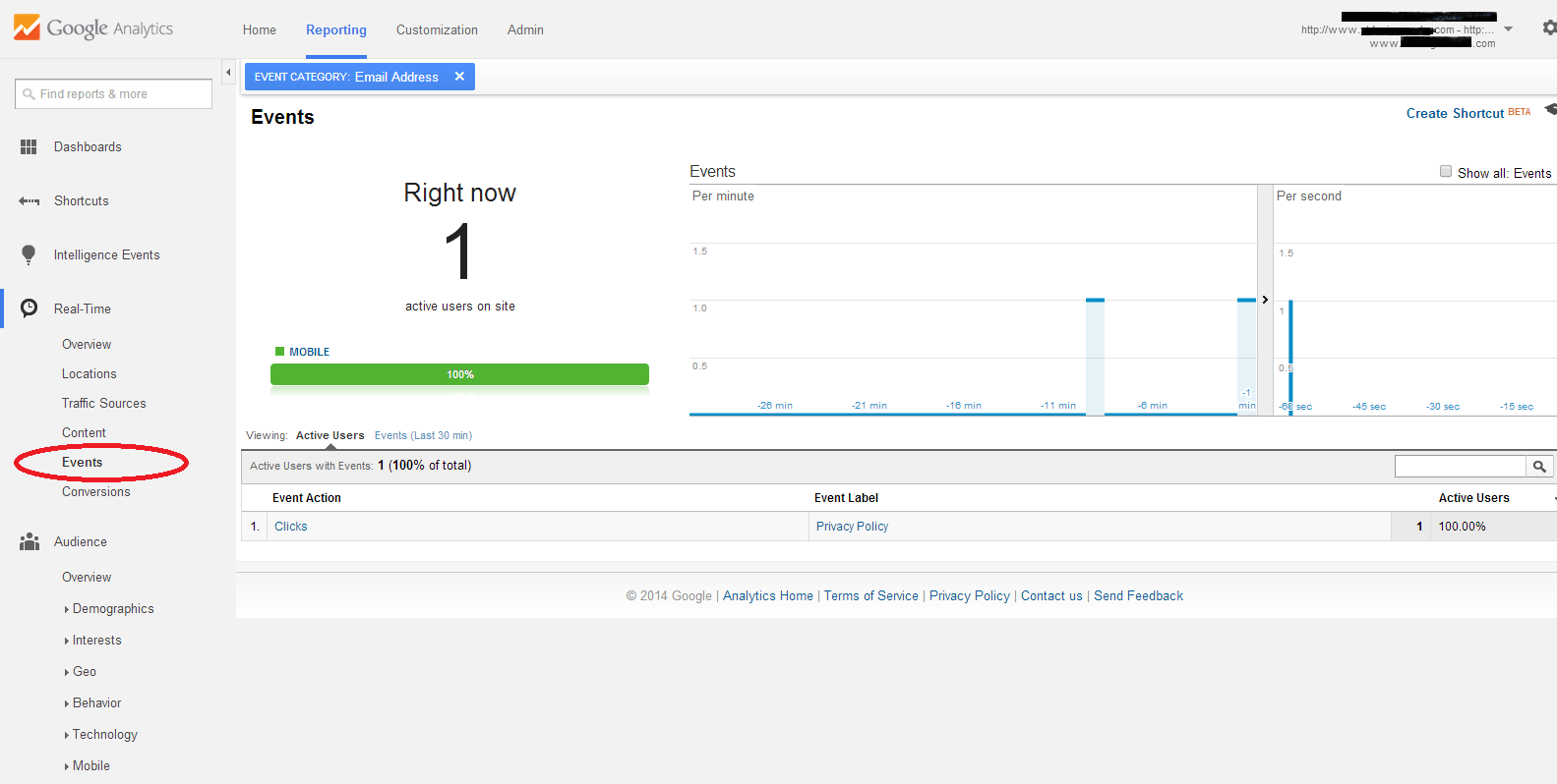 Real Time Events Universal Google Analytics Clicks