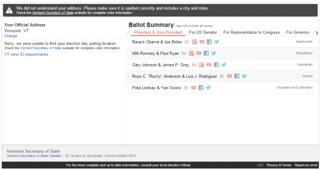 Winooski Polling Place Error Winooski Polling Place Error