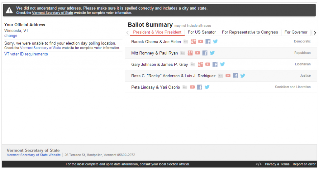 Winooski Polling Place Error