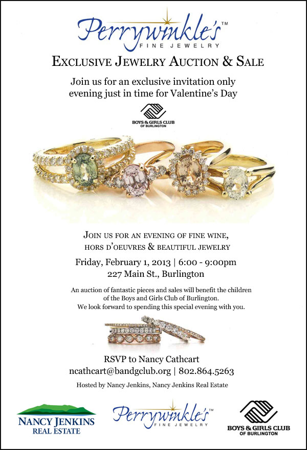 Burlington, Vermont Charity Jewelry Auction @ Perrywinkle's on Feb. 1, 2013 News | VDW