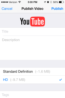 iPhone Video YouTube Upload